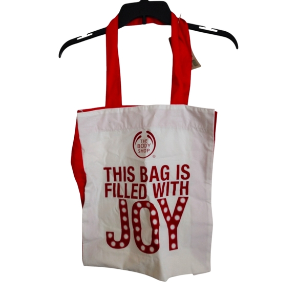 The Body Shop NWT limited edition Holiday tote organic cotton red cream Set Of 4 - Picture 1 of 5